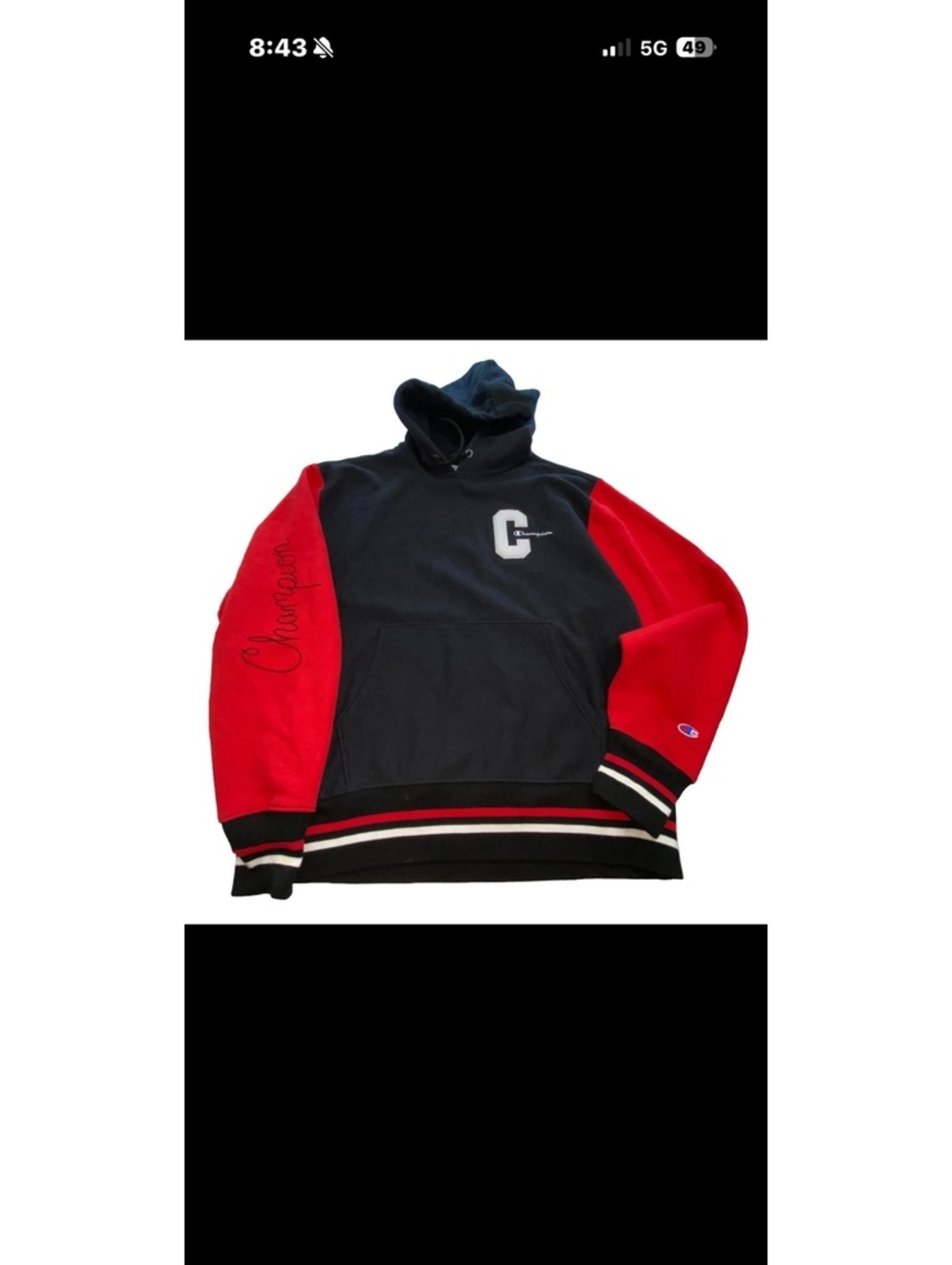 Champion Reverse Weave Black and Red Hoodie Large